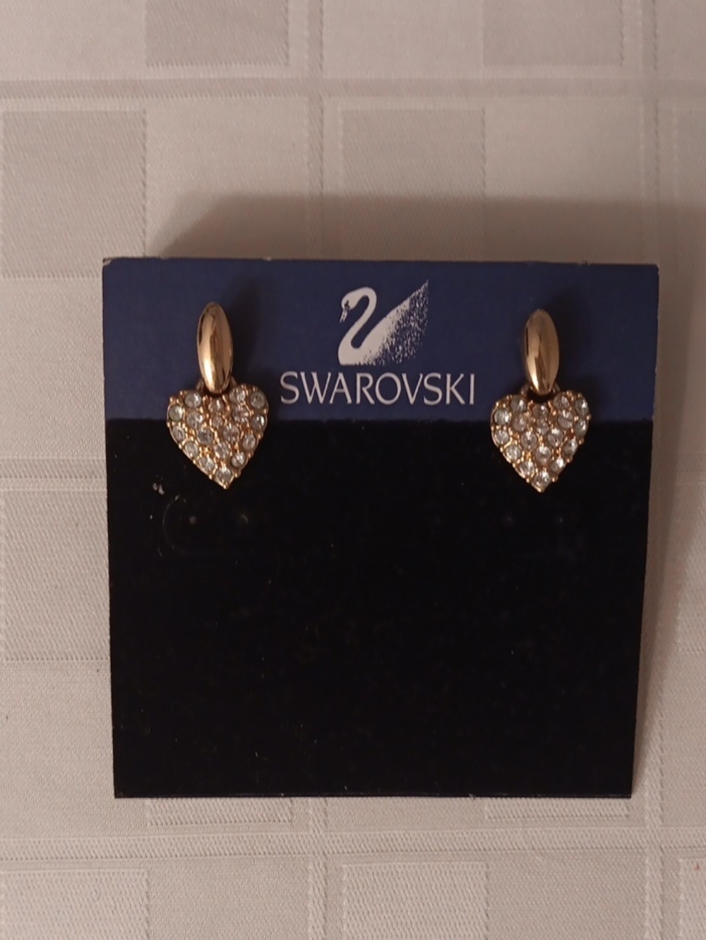 Swarovski Gold Heart Pavé Crystal Stud Earrings - Clear, 3/4 inch drop.